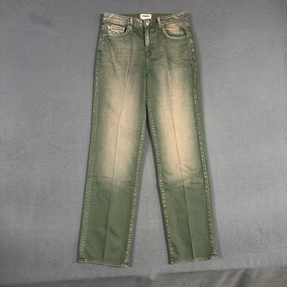 L'AGENCE Jeans Womens 25 (Fits 28) Green Straight Leg High Rise Jones Stovepipe